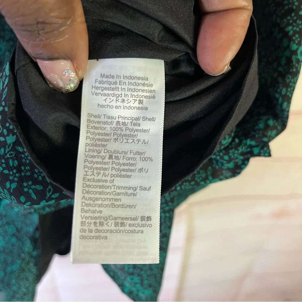 J. Crew Green Black Floral‎ Tiered Smocked Dress Size Small